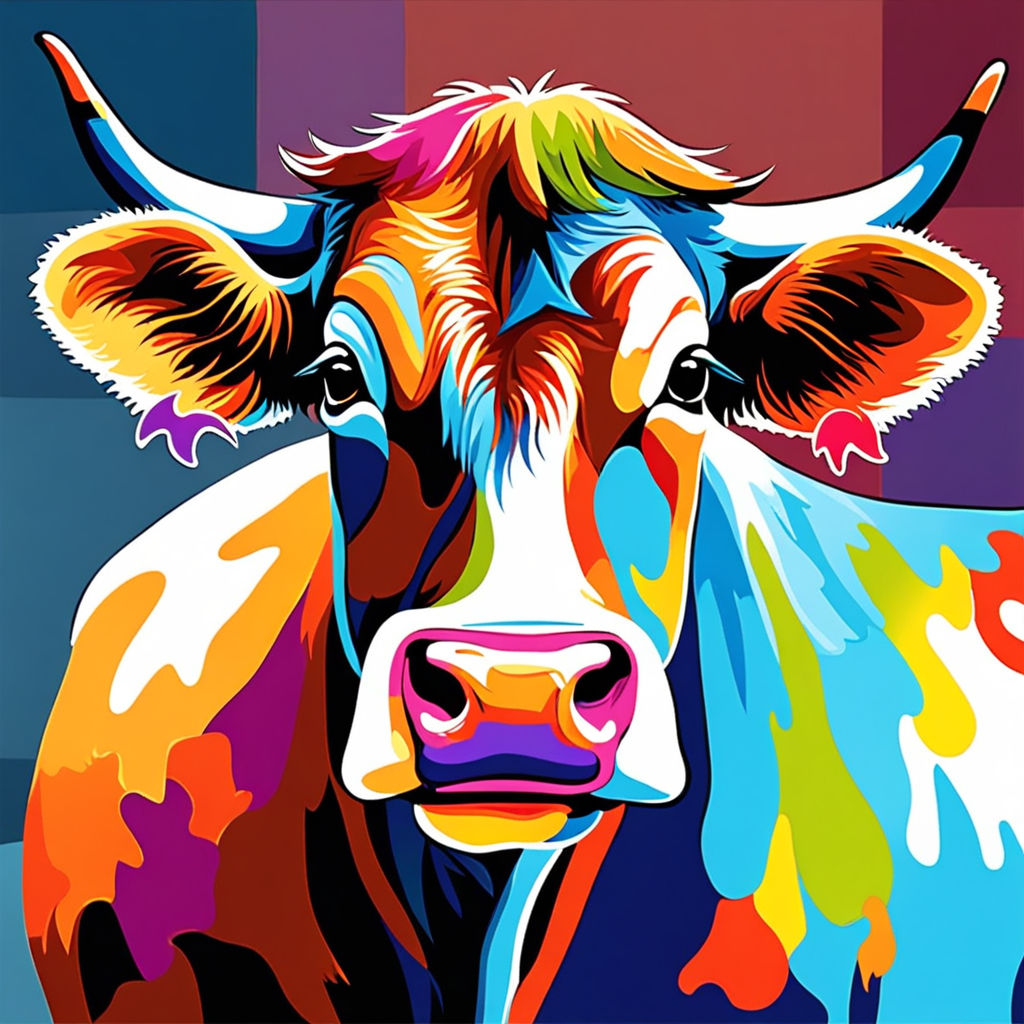 Crazy pop art cow painting