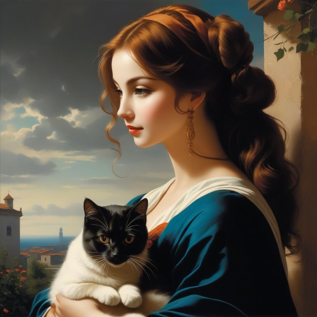 Portrait of a beautiful woman with a cat's face - Playground