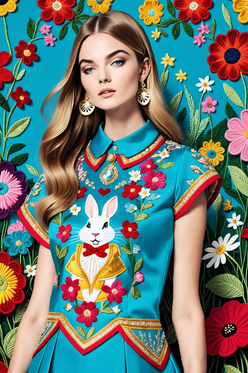 dress with haute couture flowers and animals embroidery - Playground