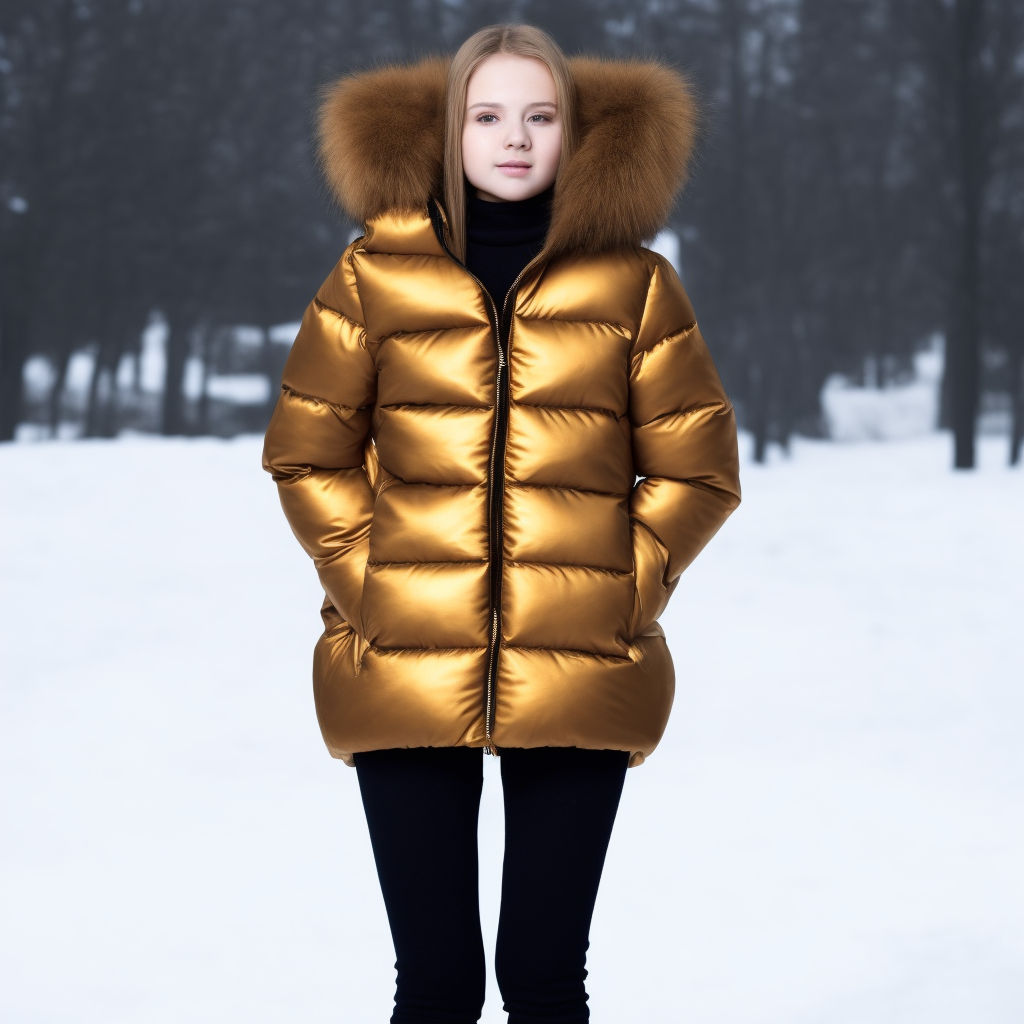 shiny golden extremely puffy rubber extremely oversized inflatable puffy  with massive fur trim expedition parka. inflatable Boba tea oversized  inflated expedition parka puffy - Playground