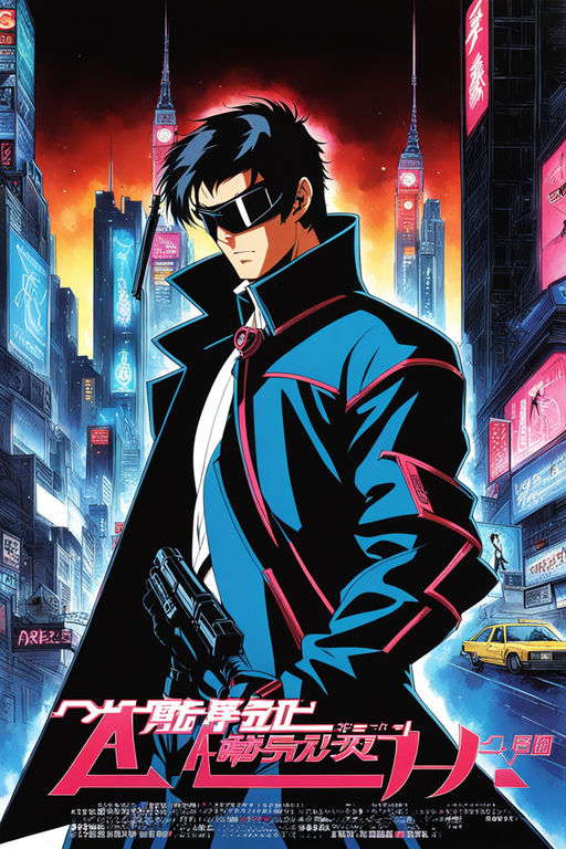 Different variations of 1980s cyberpunk anime movie posters for