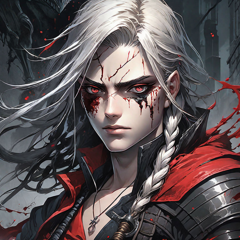 visible-elk918:   , elf vampire girl with white hair and red eyes. anime style