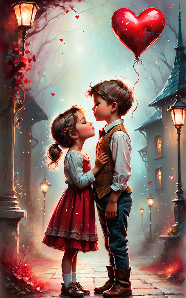 Man with his lovely sweetheart girl kiss at Lover's valentine day.  Valentine Couple. Couple kiss and hug. On background red balloons hearts.  Love concept. Happy smile girl. Lovers touch foreheads Photos