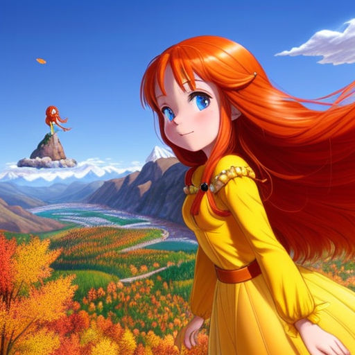 Red Hair Anime Girl sitting on skys - OpenDream