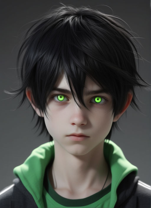 anime boy with green eyes and green hair ,head design by Subaru_sama