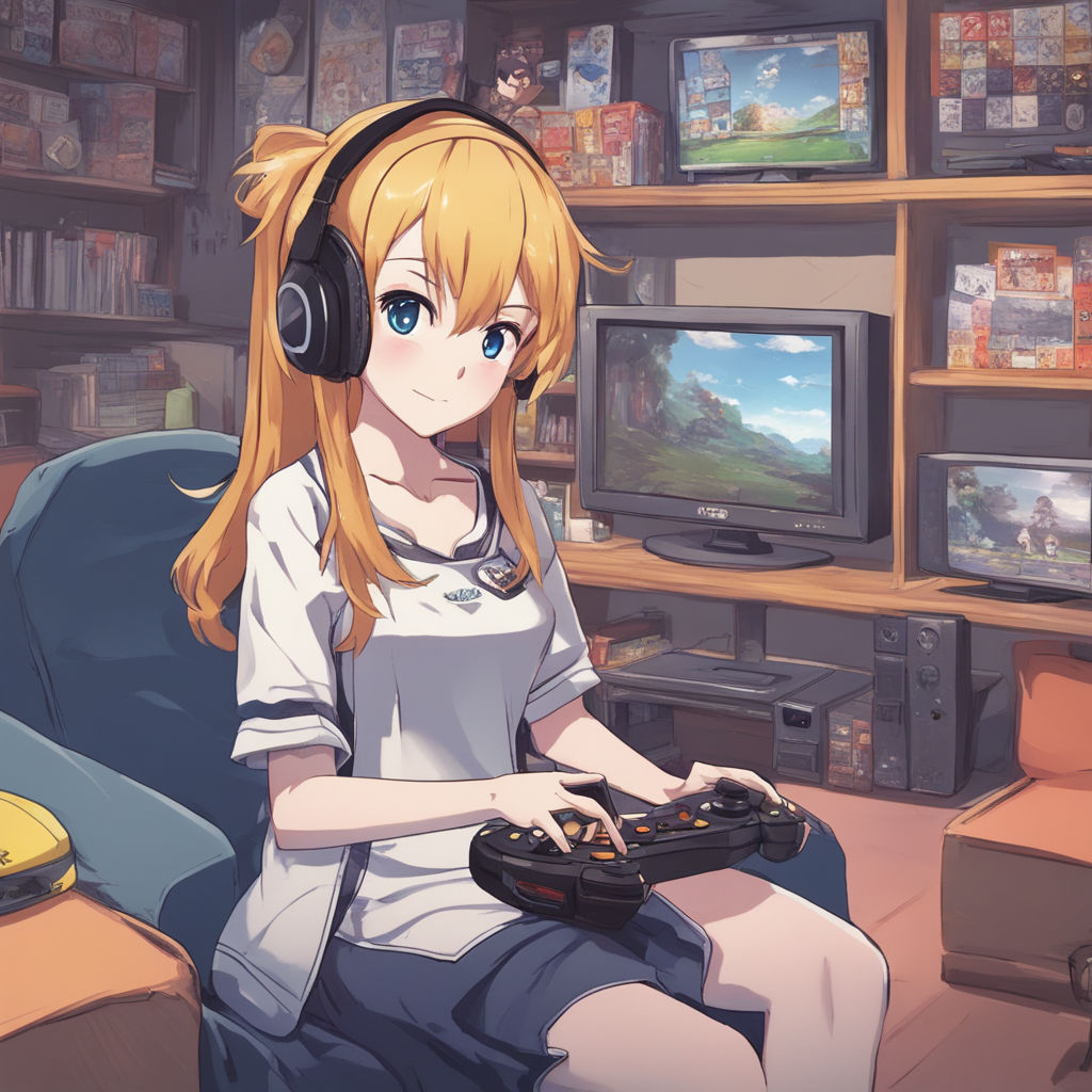 anime girl playing video games