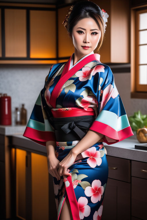Gorgeous Japanese Mao Abe Hitomi Tanaka in a short kimono showing
