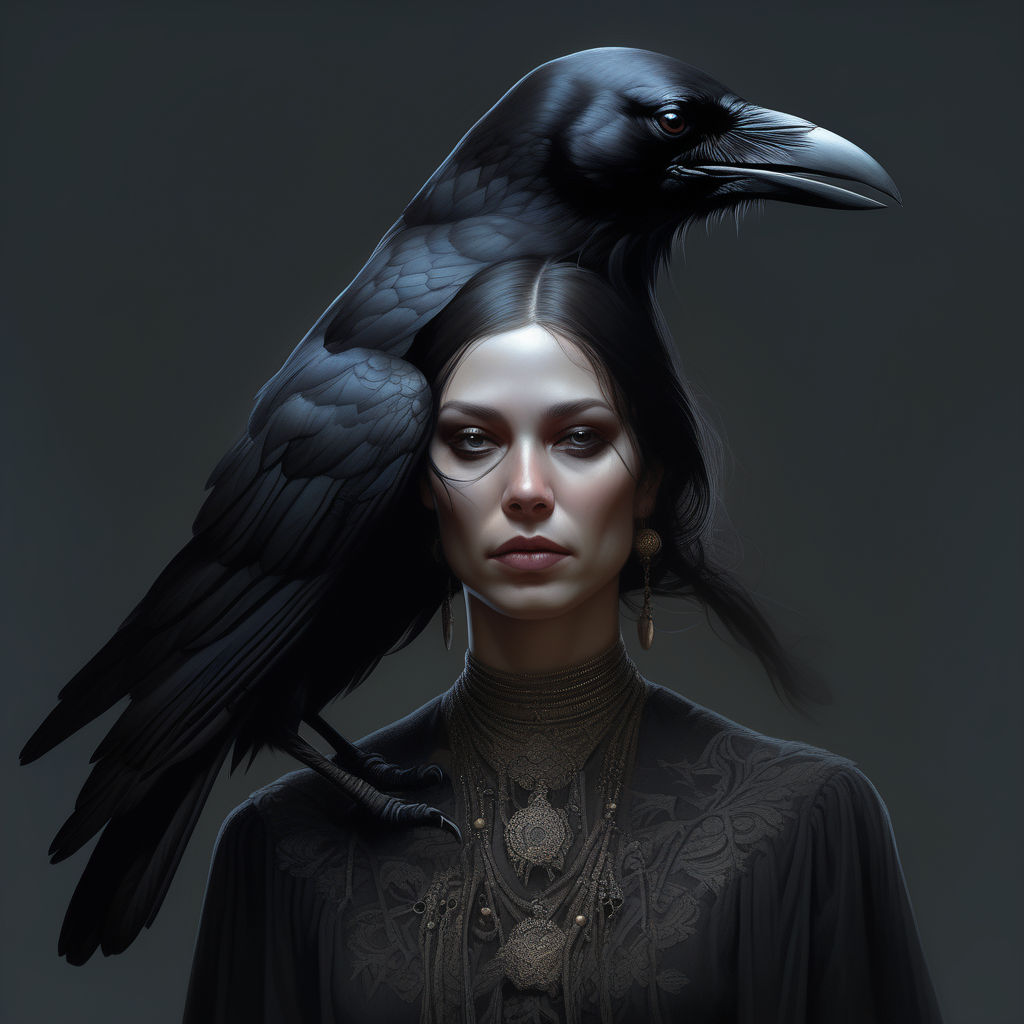 bird woman, black makeup, raven, bird queen