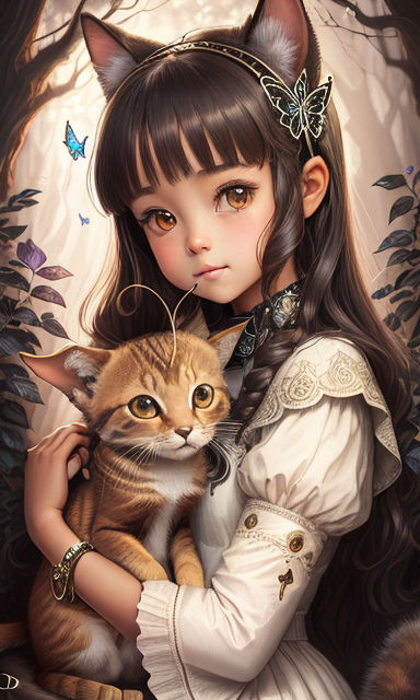 anime girl holding cat