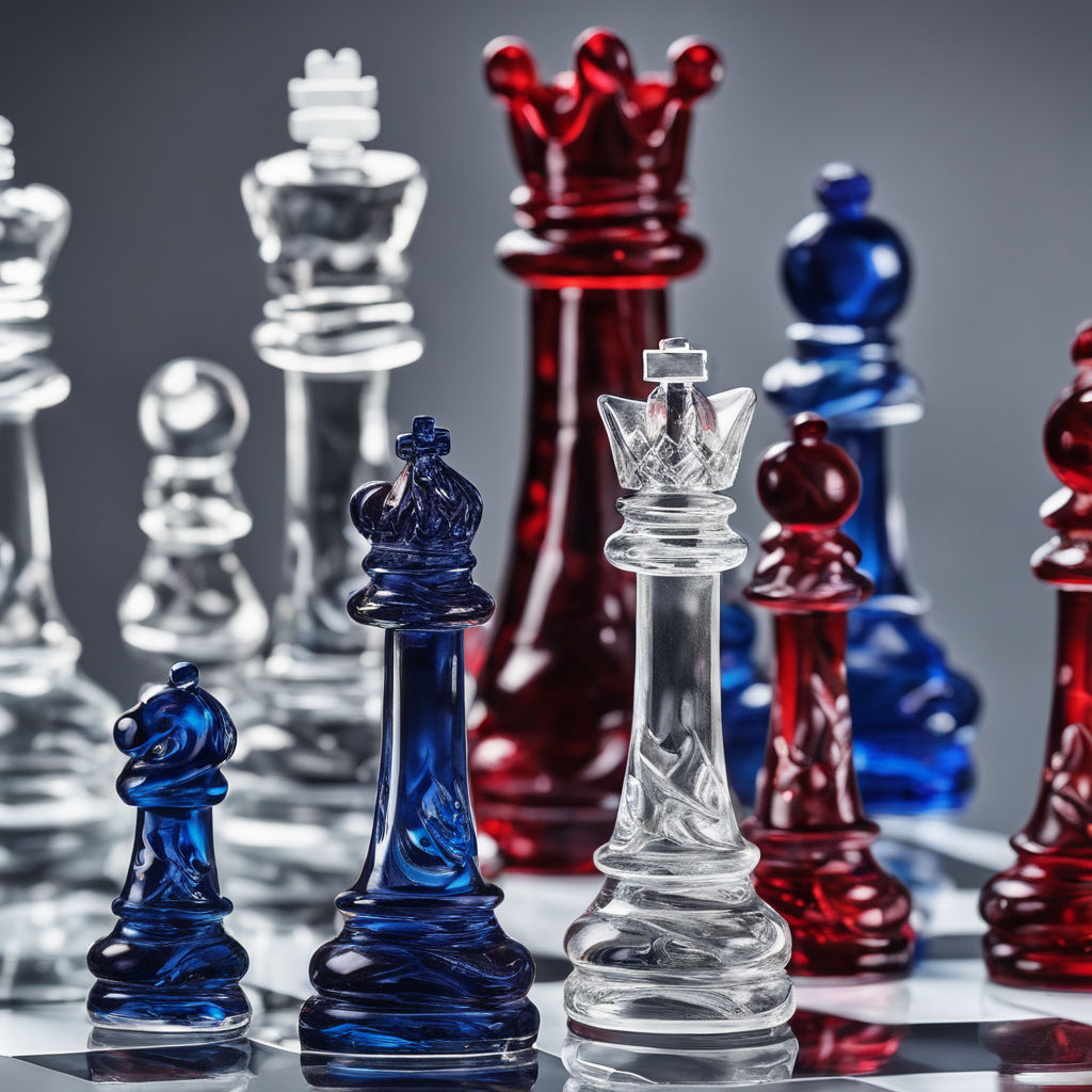 top view of a colorful crystal chess pieces in the shape of primary  geometric shapes - Playground