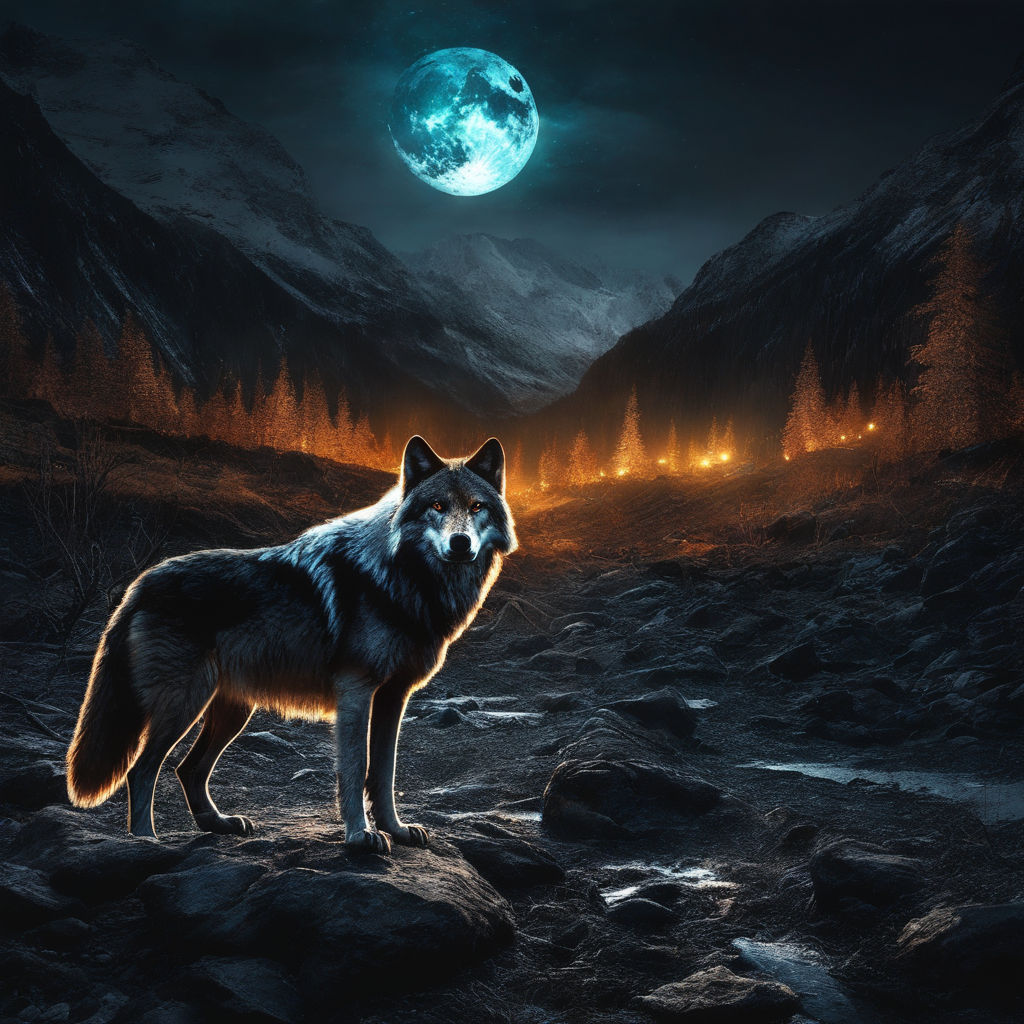 black wolf howling at moon