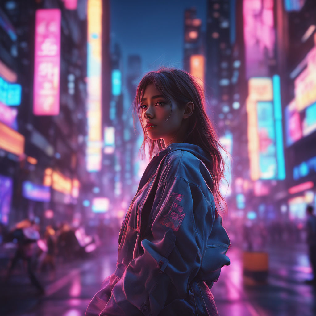 Anime Girl Billboard Neon City HD Wallpaper 