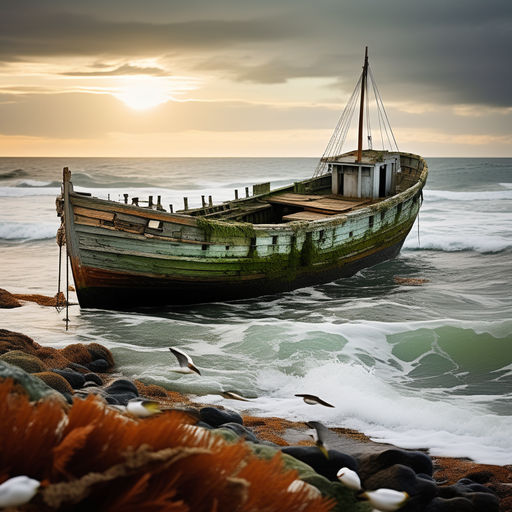 old fishing boat by a shore - Playground