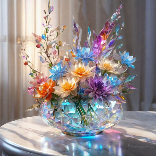 Very Unusual Glass/crystal Flowers in Vase 