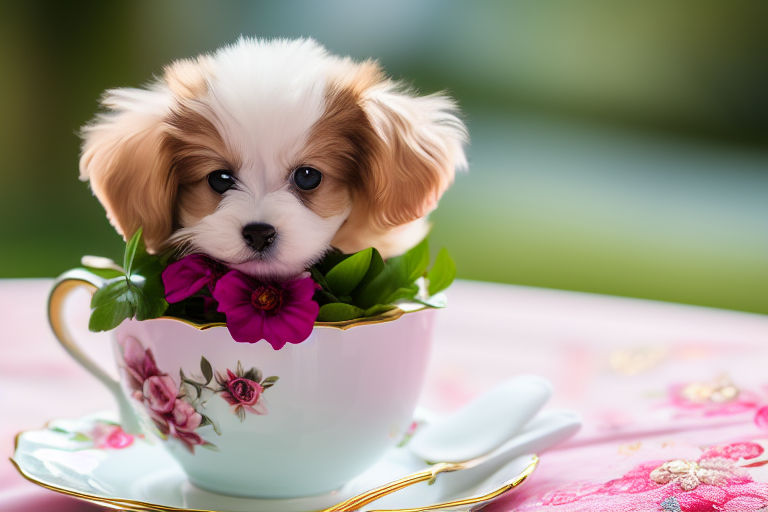 extremely cute little pup in the white porcelain cup\