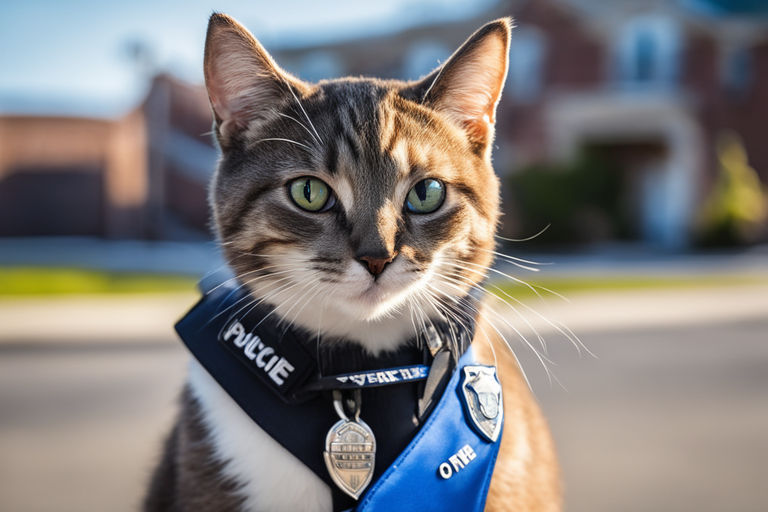 Portrait of a Funny Cat in a Police Hat and Tie Stock Photo - Image of  constable, kitten: 178698814