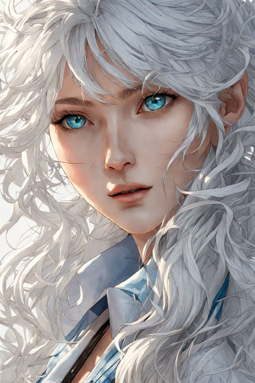 anime girl with blue eyes and white hair