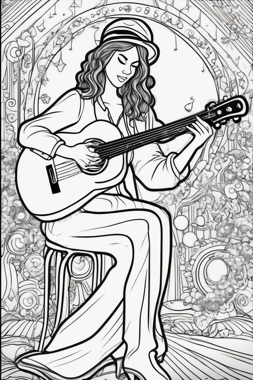 girl playing guitar coloring pages