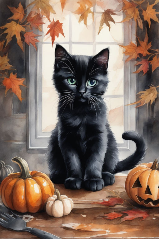 Scaredy Cats // 8 X 10 PRINT // Cute Black Kittens // Autumn 