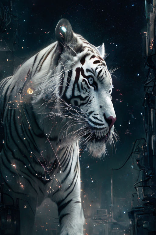 White tiger ghost surounded by smokeBlack backgr  starryai