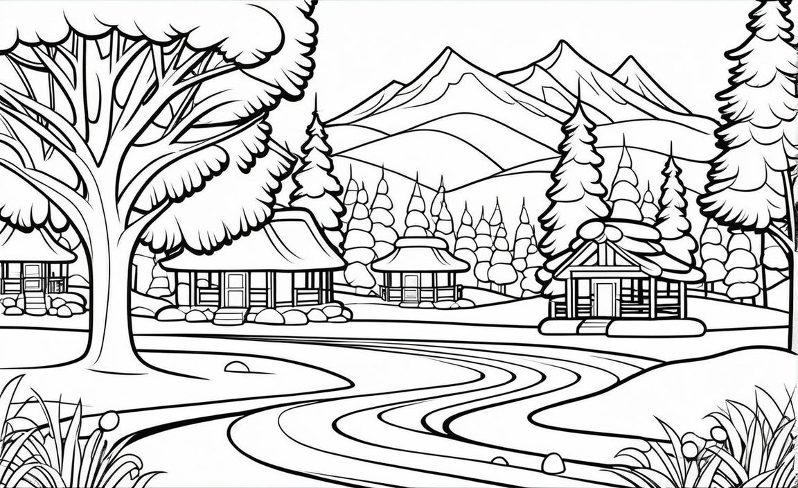 How to draw a village scenery easy step by step ll outline scenery drawing  ll 1721 - YouTube