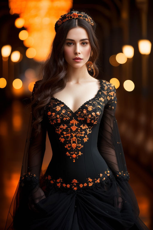 Elegant Black Woman in Burnt Orange Beaded Lace Mermaid Prom Dress | MUSE AI