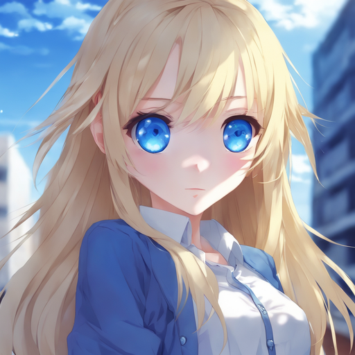 Blonde wavy hair, blue eyes, anime guy