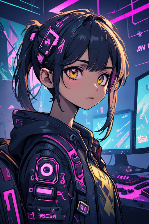 A beautiful girl as an engineer, sitting, working with electronics,  dystopian, anime - SeaArt AI