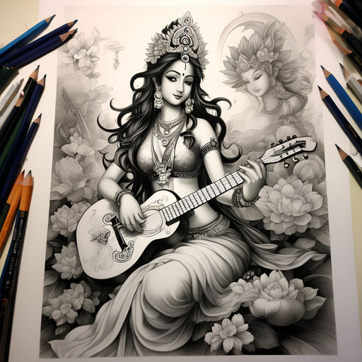 Saraswati devi with veena by ShinaTheArtLover on DeviantArt