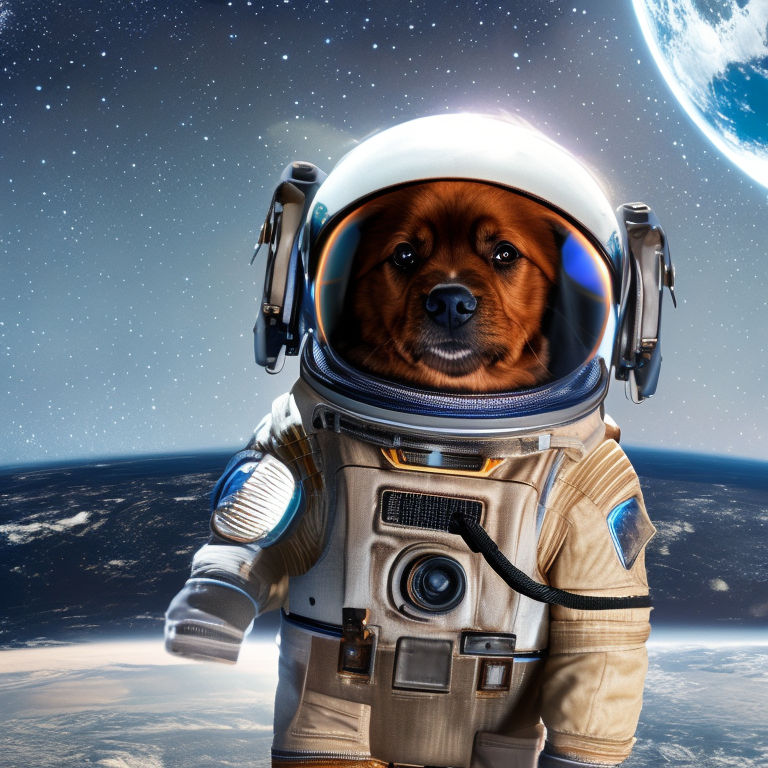 dogs on the moon in space suit