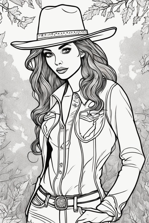 black and white coloring book realistic farm girl pinup - Playground