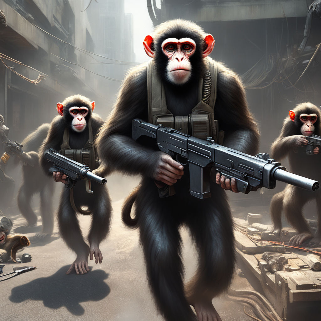 monkeys with machine guns