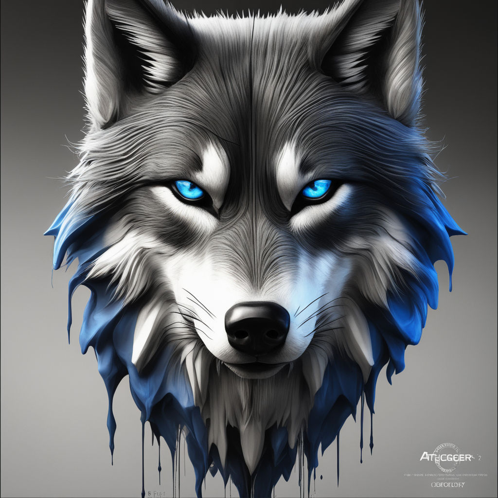 gray wolf face blue eyes