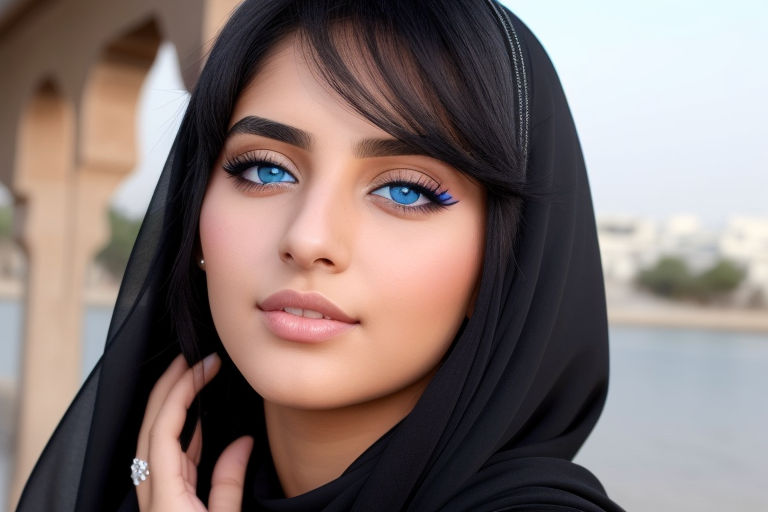 beautiful arab girl boobs hijab with black eyes and black hair