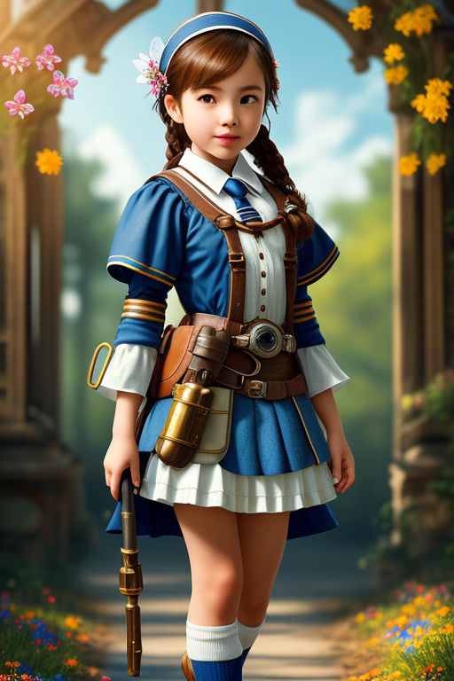 Girl with Steampunk Weapons and Uniform · Creative Fabrica