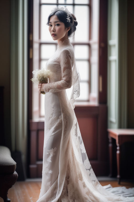 Short, Simple Wedding Dress Made of Satin, Tea-length Wedding Dress With  Sleeves, Fitted, Midi Wedding Dress With V-neck Sakura Dress 