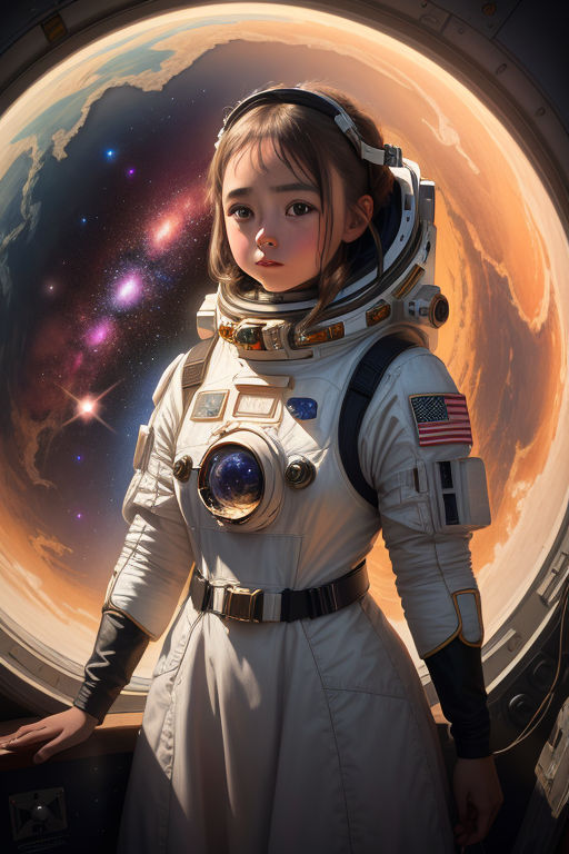 Anime Girl with Astronaut Wallpaper 4K #2900g