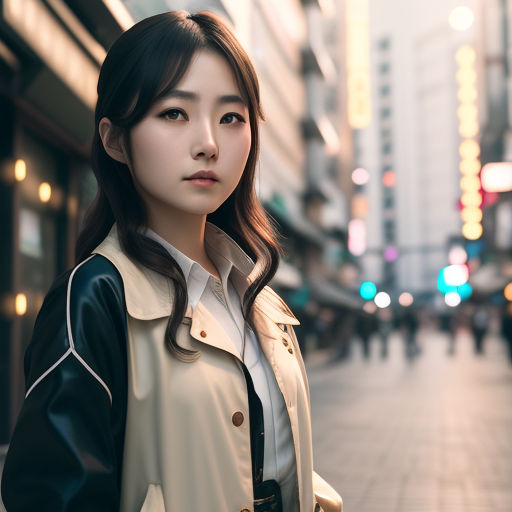 A japanese young teen girl with a beautiful face wearing a black