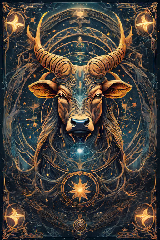 Prompt: Tarot card design for the zodiac Taurus, 

artistic, 

symmetrical, 

centered, 

symmetry, 

painted, 

intricate, 

volumetric lighting, 

beautiful, 

rich deep colors masterpiece, 

sharp focus, 

ultra detailed, 

in the style of dan mumford and marc simonetti, 

astrophotography, Mysterious, Mysterious, Mysterious