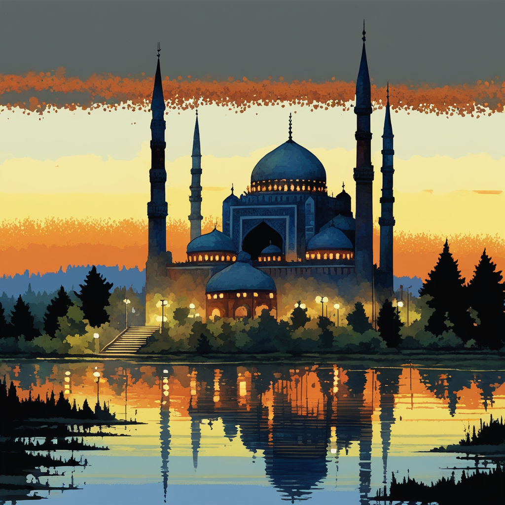 mosque silhouette painting