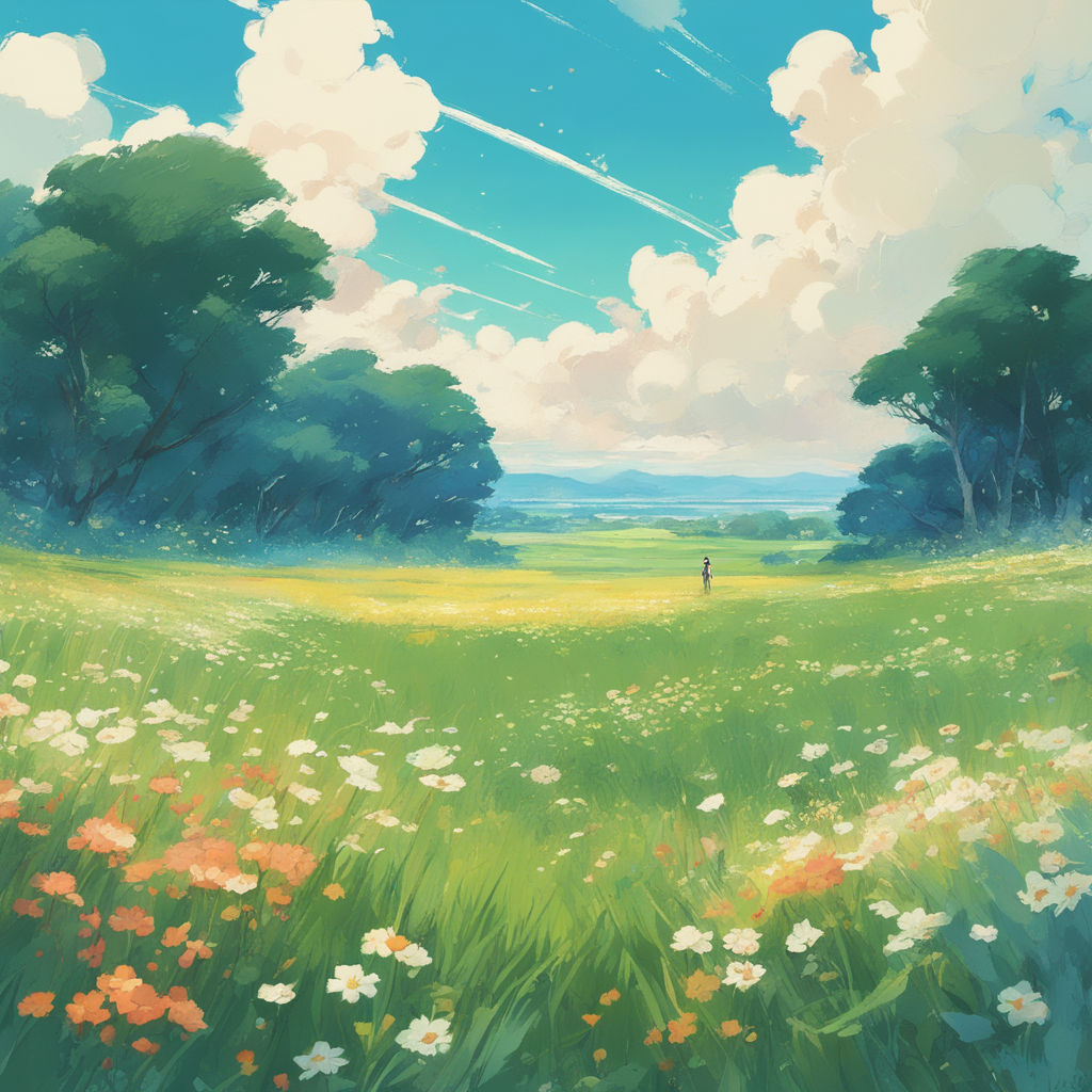 Anime Girl With White Flowers In A Field Background, Field Of Daisies  Picture Background Image And Wallpaper for Free Download