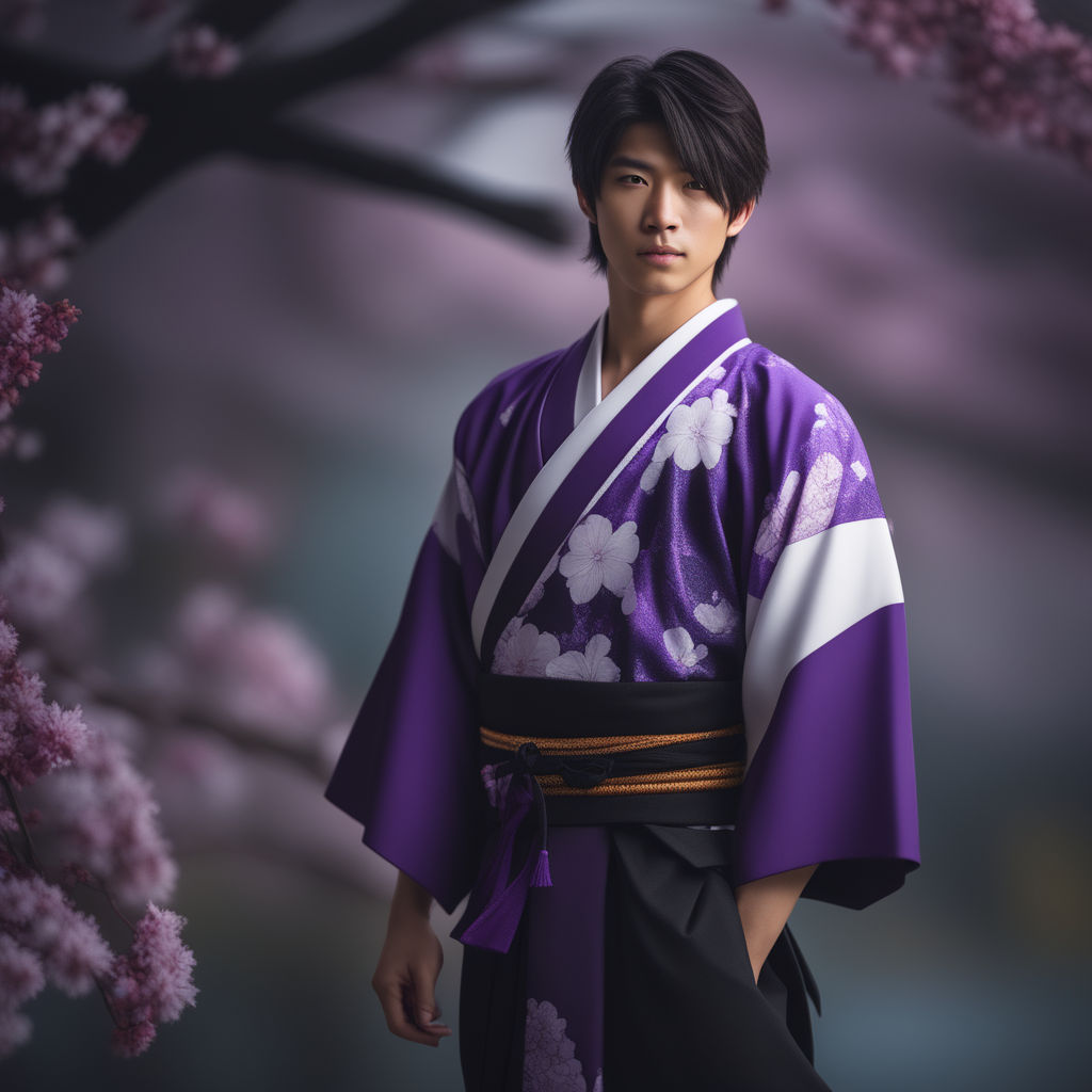 wearing a purple and black kimono - Playground