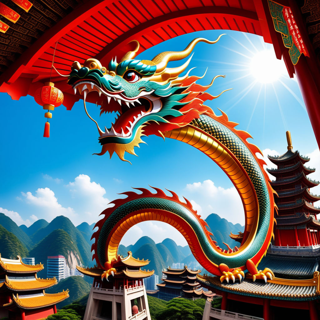 Plane Chinese dragon totem in round carpet gorgeous HD No background one  point perspective - Playground