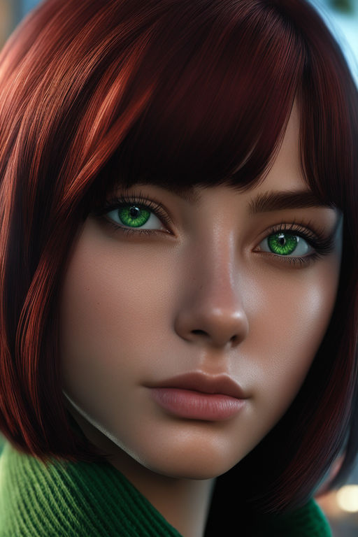 brown haired anime girl with green eyes