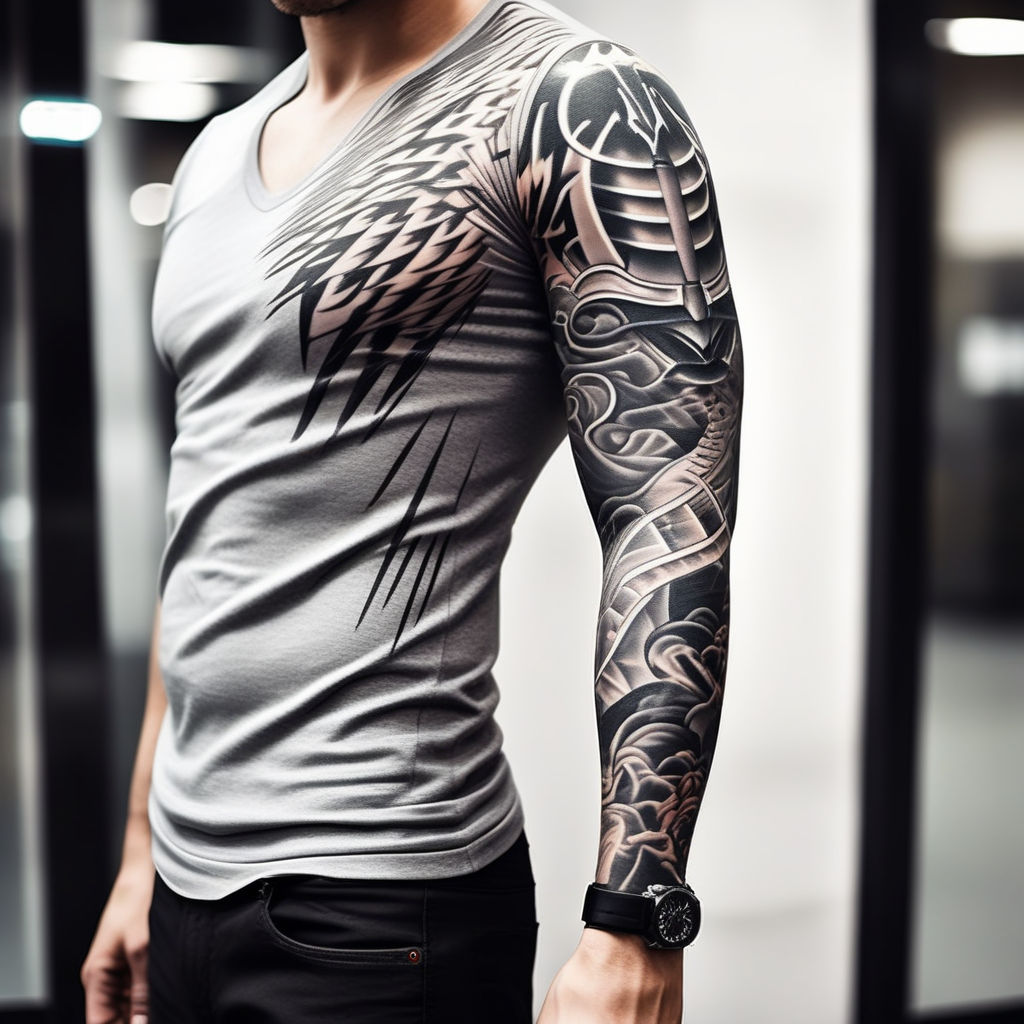 Full armored sleeve tattoo on the arm, www.otziapp.com