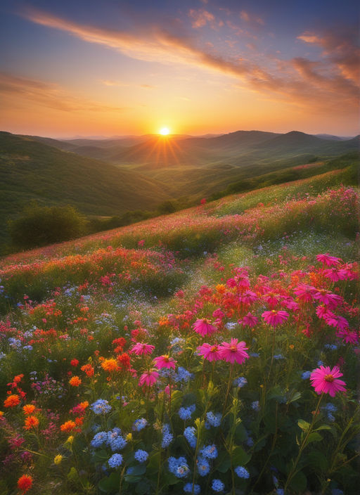 Amazing And Beautiful Of Cosmos Flower Field Landscape In Sunset