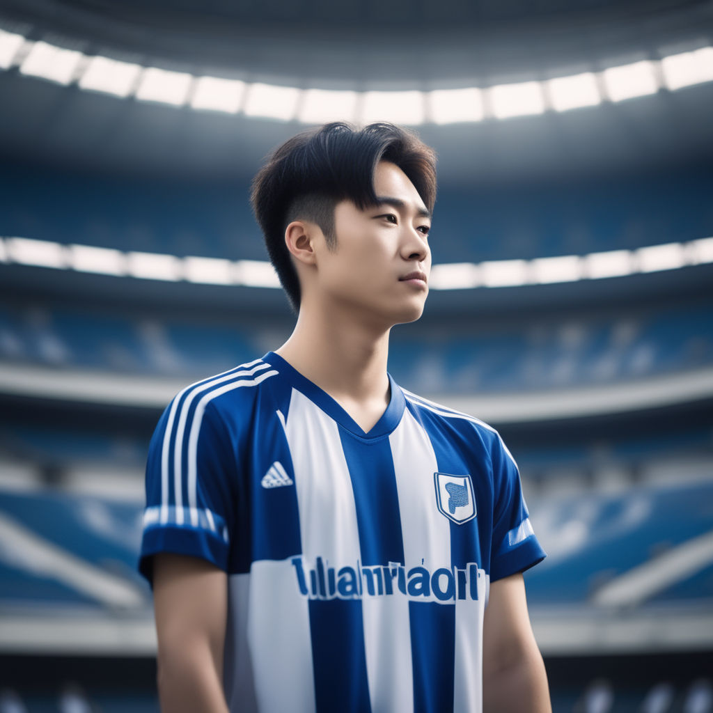 korean guy wear in red soccer jersey - Playground AI