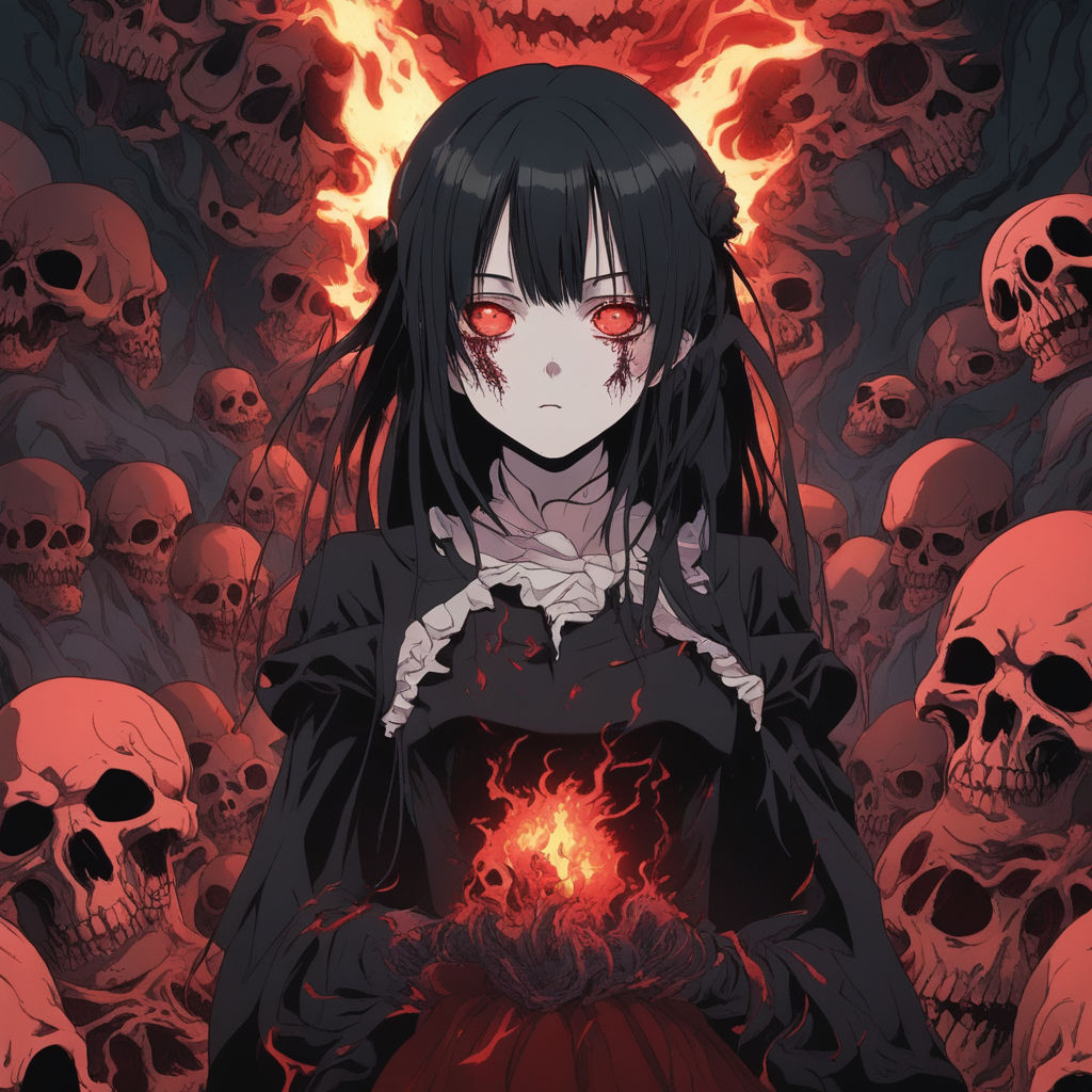 Creepy Dark Anime Girl with Skulls | Poster