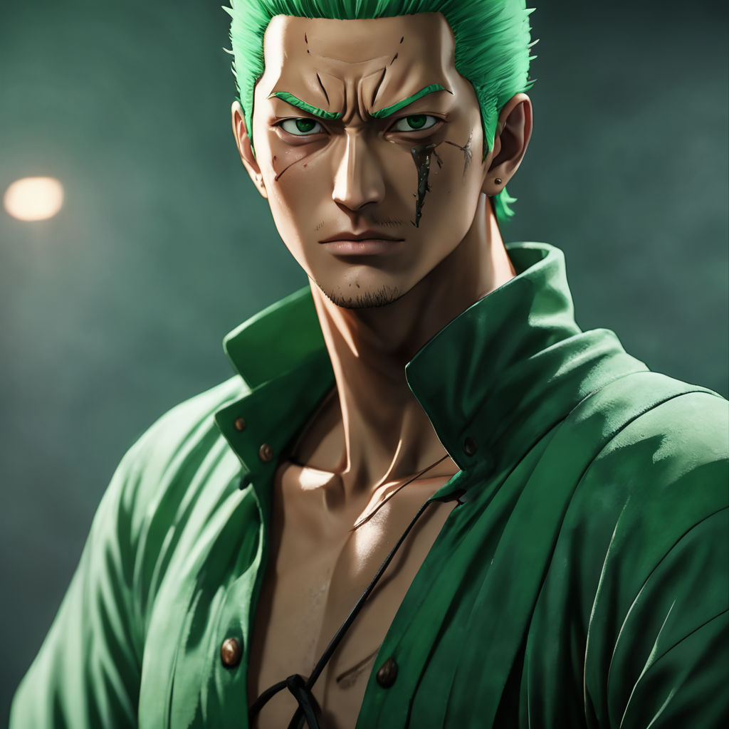 evil carchter style Zoro from one piece evil looking to camera