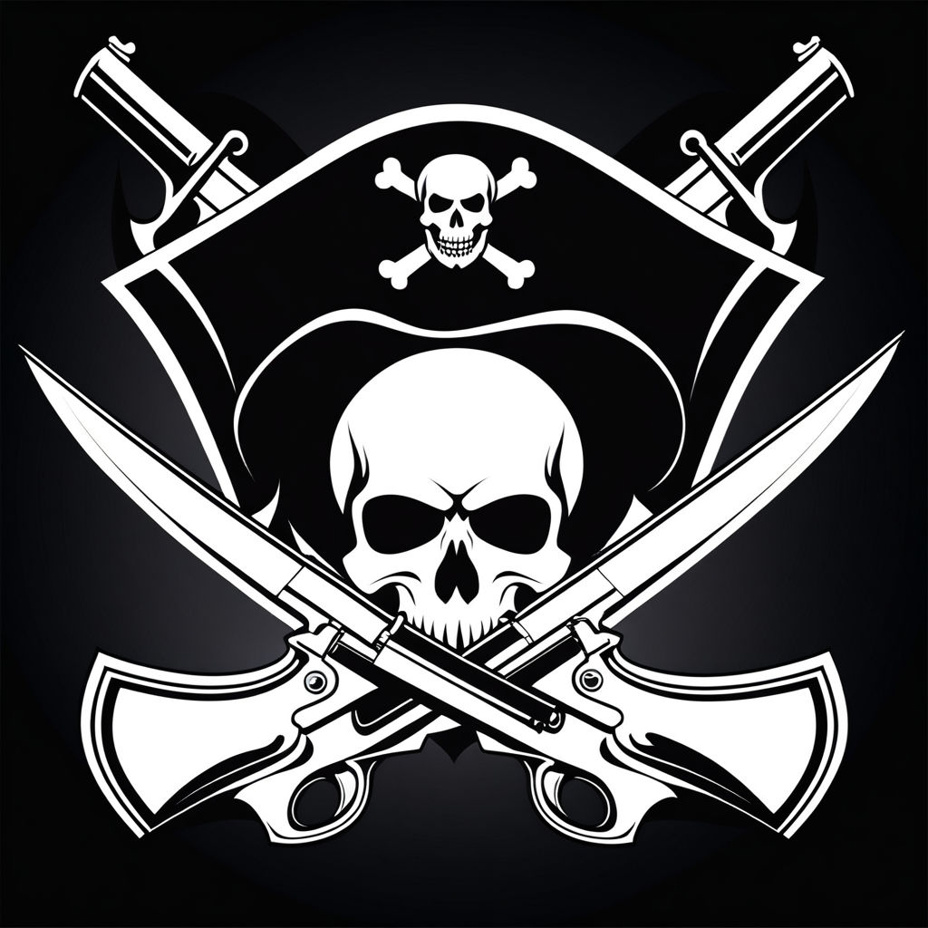 Pirate flag with skull and bones waving in the wind, cloudy sky